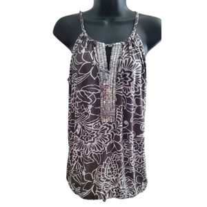 INC International Concepts Floral Halter Top With Sequins Grey & White Size M